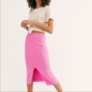 Free People Skyline MIDI Skirt Hot Pink